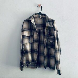 By Together black plaid button down cropped shirt